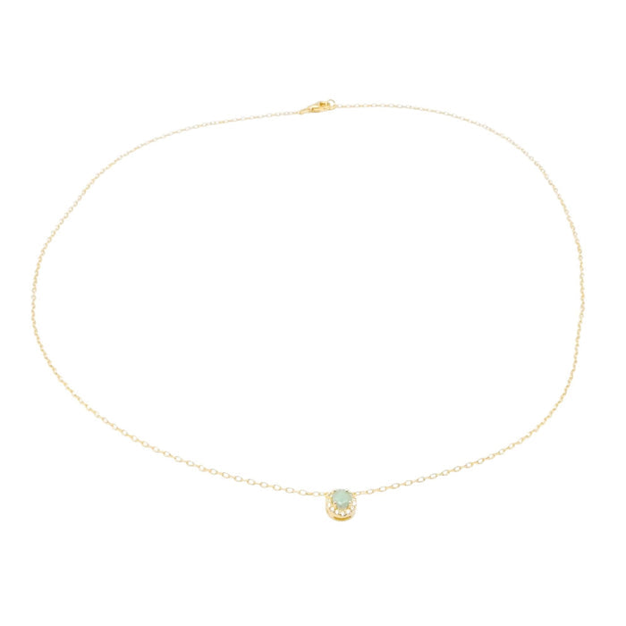 Natural Emerald Halo Necklace Gold Plated Sterling Silver Delicate Emerald Pendant