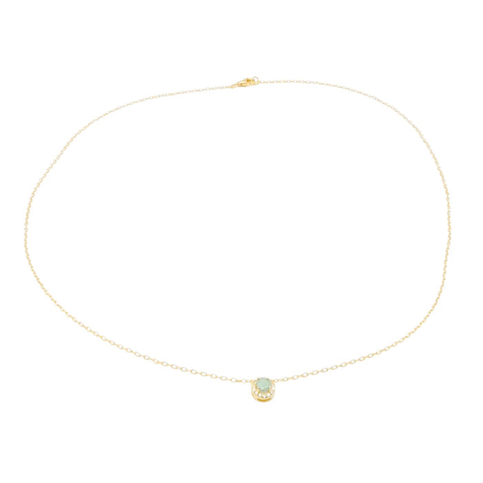 Natural Emerald Halo Necklace Gold Plated Sterling Silver Delicate Emerald Pendant