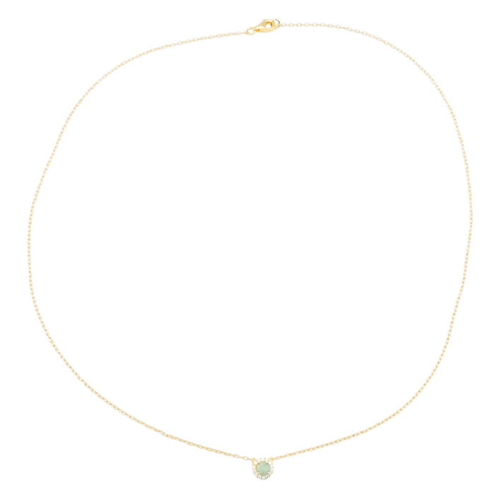 Natural Emerald Halo Necklace Gold Plated Sterling Silver Delicate Emerald Pendant