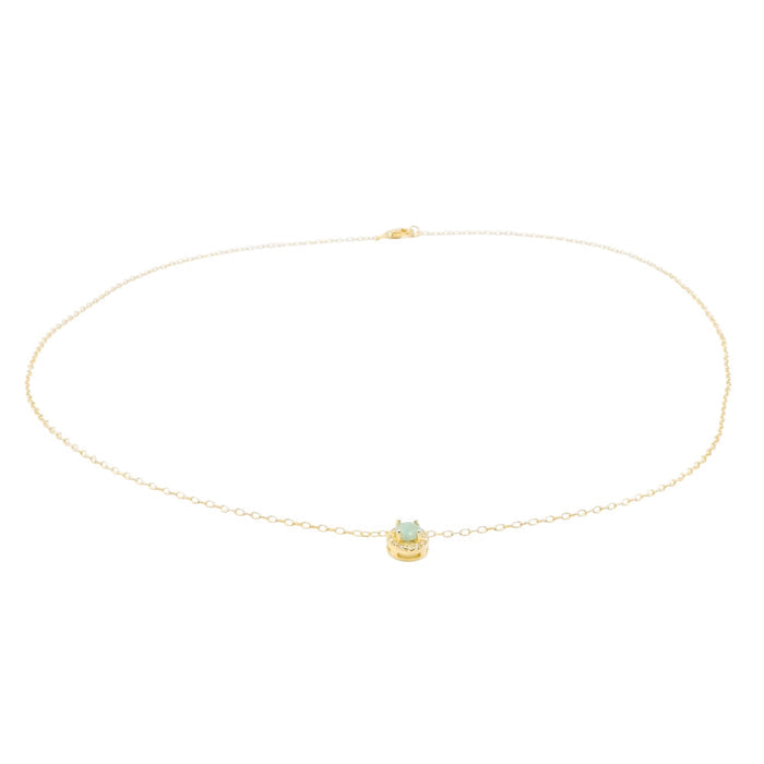 Natural Emerald Halo Necklace Gold Plated Sterling Silver Delicate Emerald Pendant