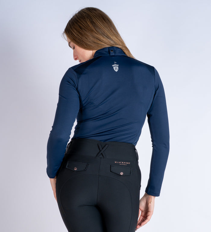 Women's Blackfort Equestrian navy long sleeve cool mesh base layer silver  detailing and zip