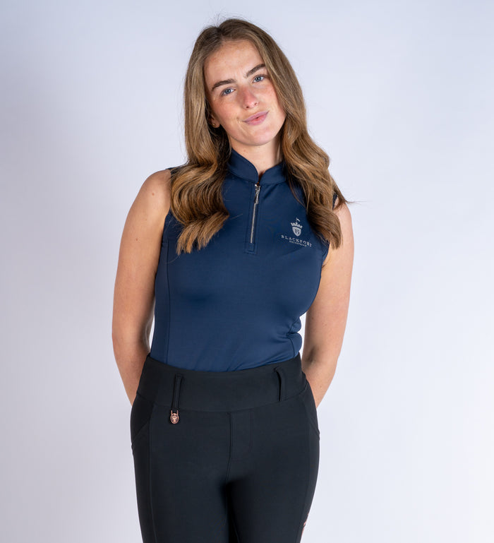 Blackfort Equestrian Navy Blue Sleeveless Base Layer Silver Detailing and Zips