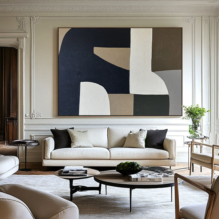 Large Abstract Art Painting - Neutral Geometry - Hues Art Lab