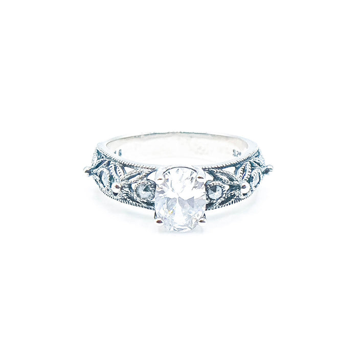 Nevada Silver Mine Cubic Zirconia Sterling Silver Floral Filigree Ring Size 6