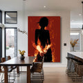 Nirvana I modern red fire female silhouette painting by Hues Art Lab