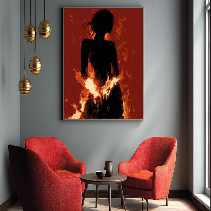 Nirvana I bold abstract canvas painting in red orange and black tones