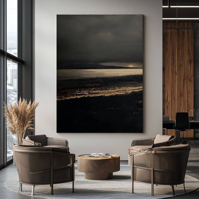 Nocturne Landscape Canvas - Minimalist Black and Gold Wall Art - Nocturne in Black and Gold - Hues Art Lab