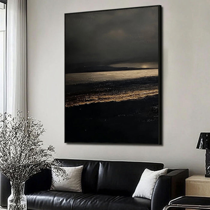 Nocturne Landscape Canvas - Minimalist Black and Gold Wall Art - Nocturne in Black and Gold - Hues Art Lab