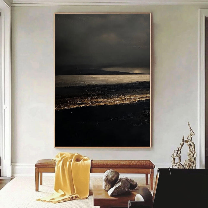Nocturne Landscape Canvas - Minimalist Black and Gold Wall Art - Nocturne in Black and Gold - Hues Art Lab