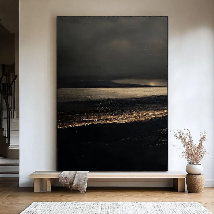 Nocturne Landscape Canvas - Minimalist Black and Gold Wall Art - Nocturne in Black and Gold - Hues Art Lab