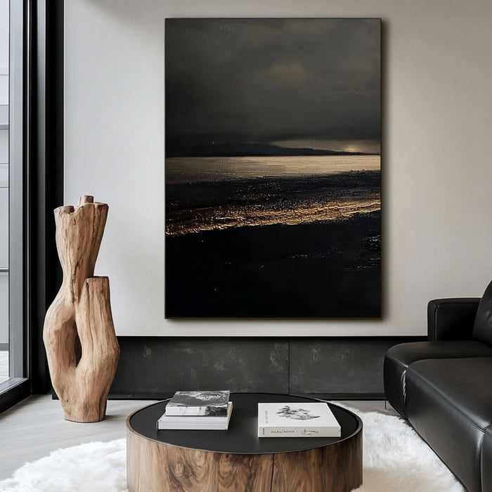 Nocturne Landscape Canvas - Minimalist Black and Gold Wall Art - Nocturne in Black and Gold - Hues Art Lab