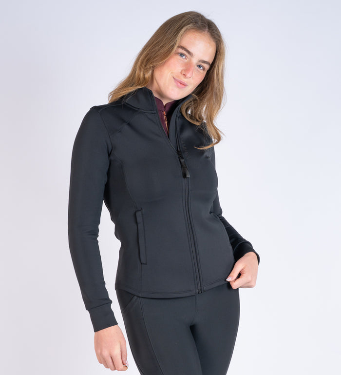 Blackfort Equestrian Women's Black zip through sculptured fit Nova Jacket 2 zip pockets