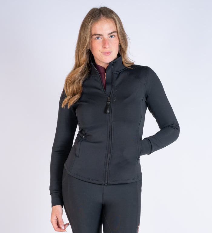 Blackfort Equestrian Women's Black zip through sculptured fit Nova Jacket 2 zip pockets