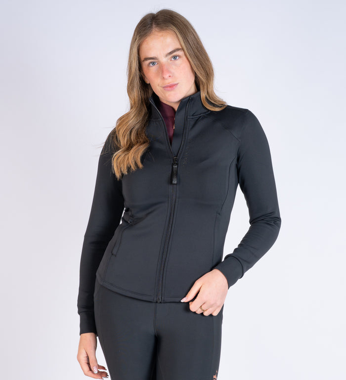 Blackfort Equestrian Women's Black zip through sculptured fit Nova Jacket 2 zip pockets