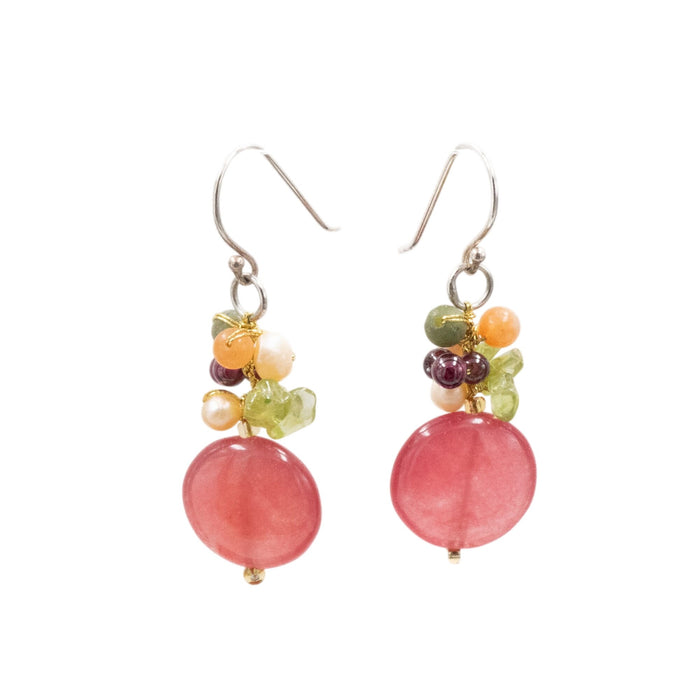 Novica Thai Joy 1.75 Inch Sterling Silver Cherry Quartz Gemstone Cluster Dangle Earrings