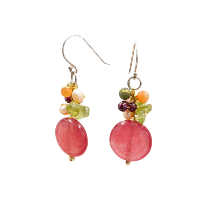 Novica Thai Joy 1.75 Inch Sterling Silver Cherry Quartz Gemstone Cluster Dangle Earrings