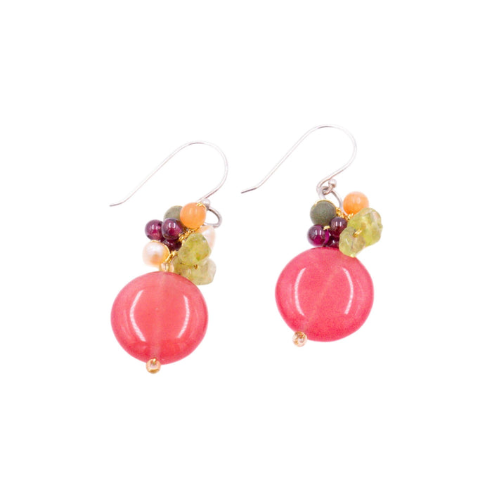 Novica Thai Joy 1.75 Inch Sterling Silver Cherry Quartz Gemstone Cluster Dangle Earrings