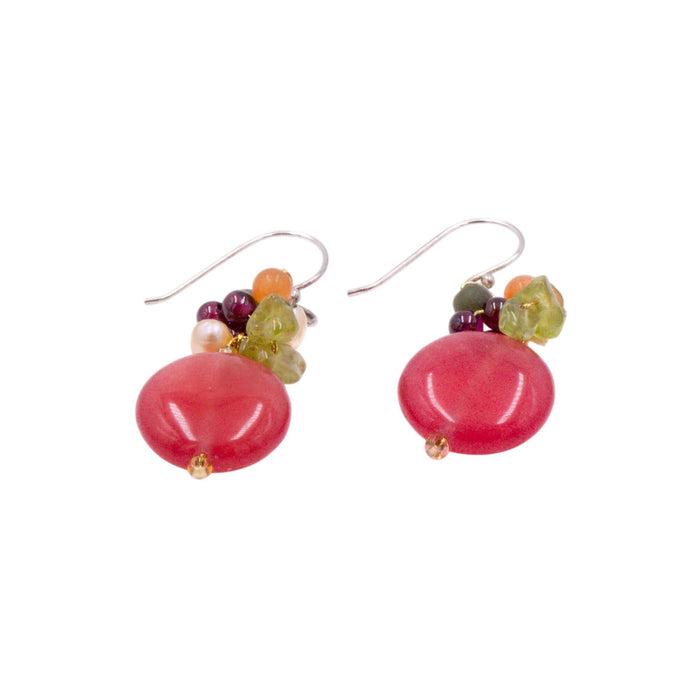 Novica Thai Joy 1.75 Inch Sterling Silver Cherry Quartz Gemstone Cluster Dangle Earrings