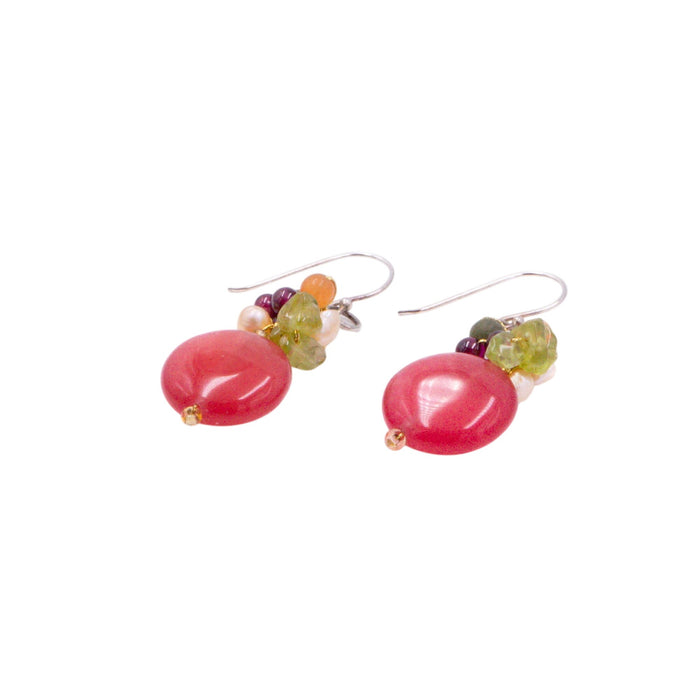 Novica Thai Joy 1.75 Inch Sterling Silver Cherry Quartz Gemstone Cluster Dangle Earrings
