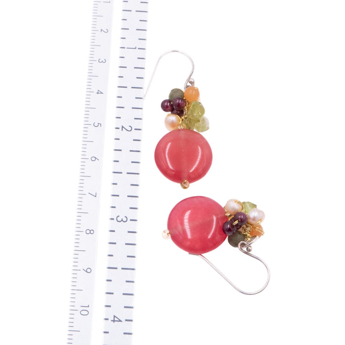 Novica Thai Joy 1.75 Inch Sterling Silver Cherry Quartz Gemstone Cluster Dangle Earrings