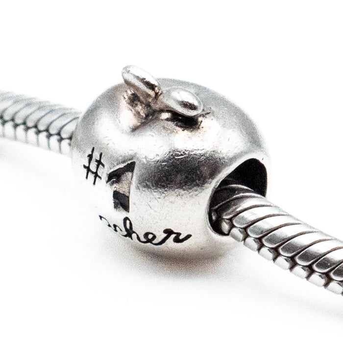 Number One Teacher Apple Charm Sterling Silver Bead