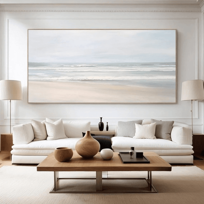Hand-Painted Seaside Canvas - Minimalist Seascape Home Decor - Pale Coast - Hues Art Lab