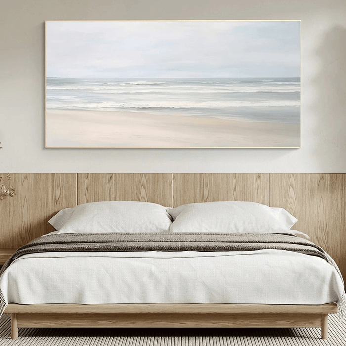 Hand-Painted Seaside Canvas - Minimalist Seascape Home Decor - Pale Coast - Hues Art Lab