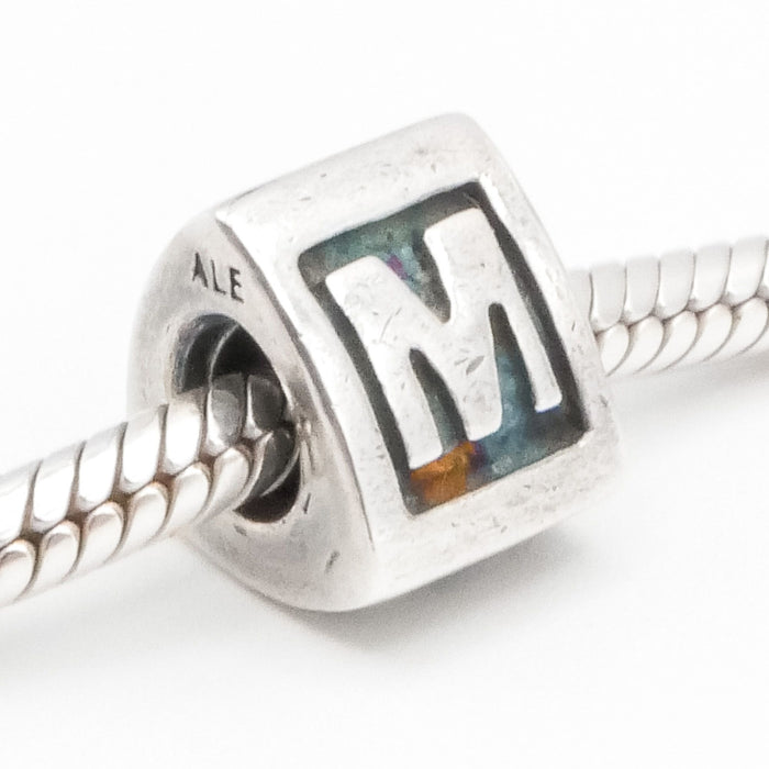 Pandora Alphabet Letter “M” Charm Sterling Silver Initial Bead – Retired