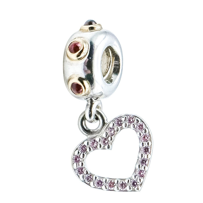 Pandora Be My Valentine 925 Heart Dangle Charm With Rhodolite Garnets, 14K Gold and CZ