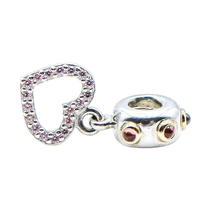 Pandora Be My Valentine 925 Heart Dangle Charm With Rhodolite Garnets, 14K Gold and CZ
