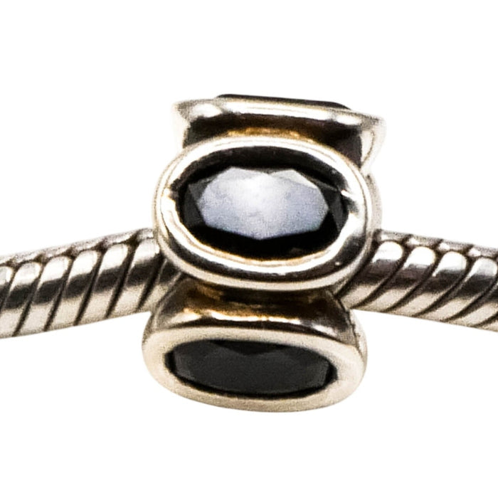 Pandora Black Oval Lights Charm Sterling Silver Black Zirconia Bead Retired