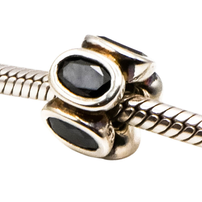 Pandora Black Oval Lights Charm Sterling Silver Black Zirconia Bead Retired