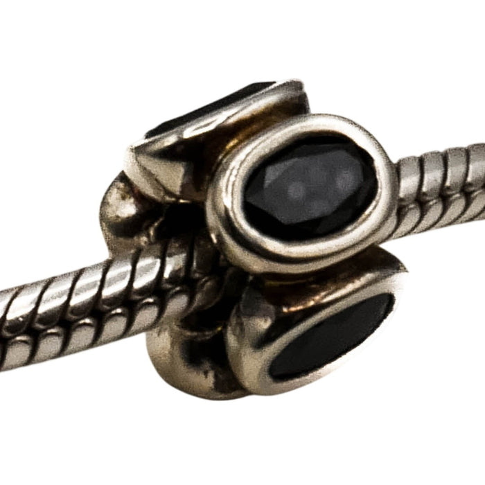 Pandora Black Oval Lights Charm Sterling Silver Black Zirconia Bead Retired