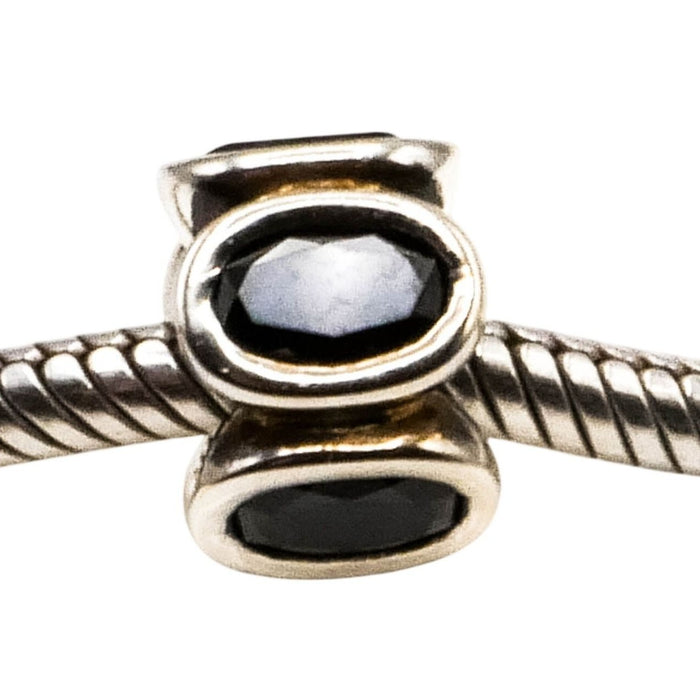 Pandora Black Oval Lights Charm Sterling Silver Black Zirconia Bead Retired