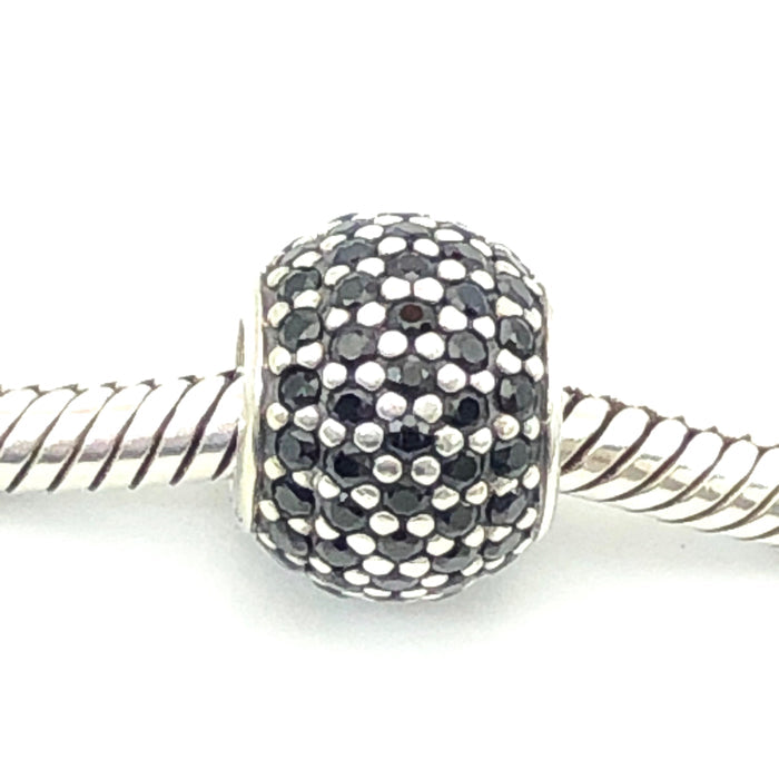 PANDORA Pave Lights S925 ALE Sterling Silver Charm Bead With Black Nano Crystal 791051NCK - Retired
