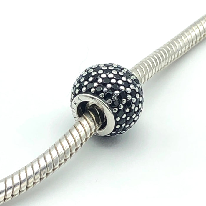PANDORA Pave Lights S925 ALE Sterling Silver Charm Bead With Black Nano Crystal 791051NCK - Retired