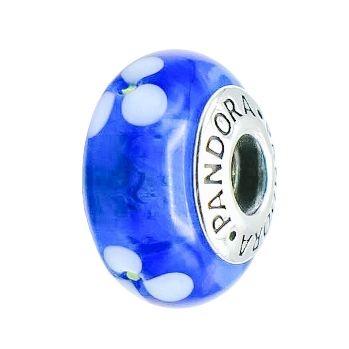 Pandora Blue Flowers Murano Glass Charm Sterling Silver Retired