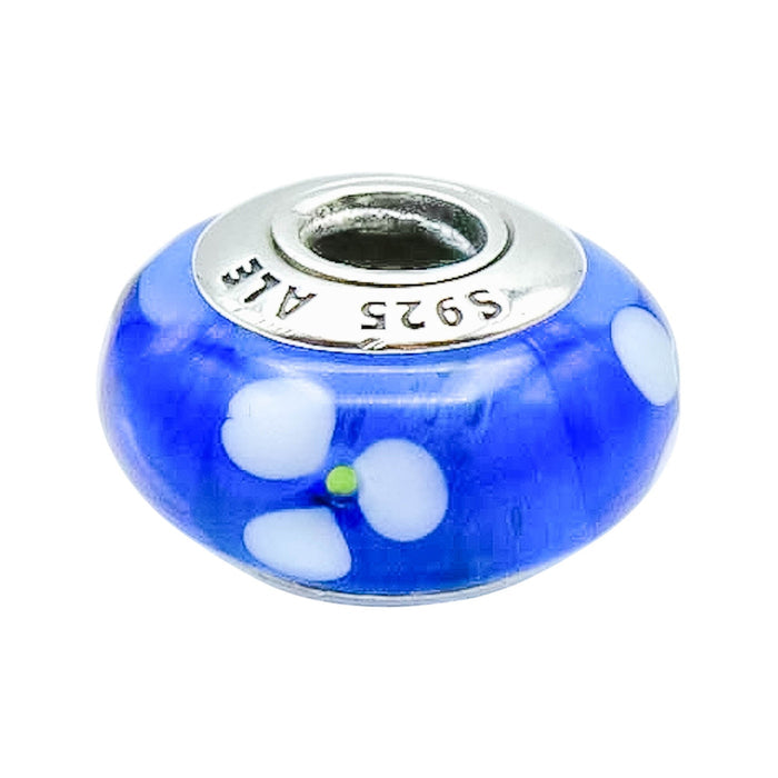 Pandora Blue Flowers Murano Glass Charm Sterling Silver Retired