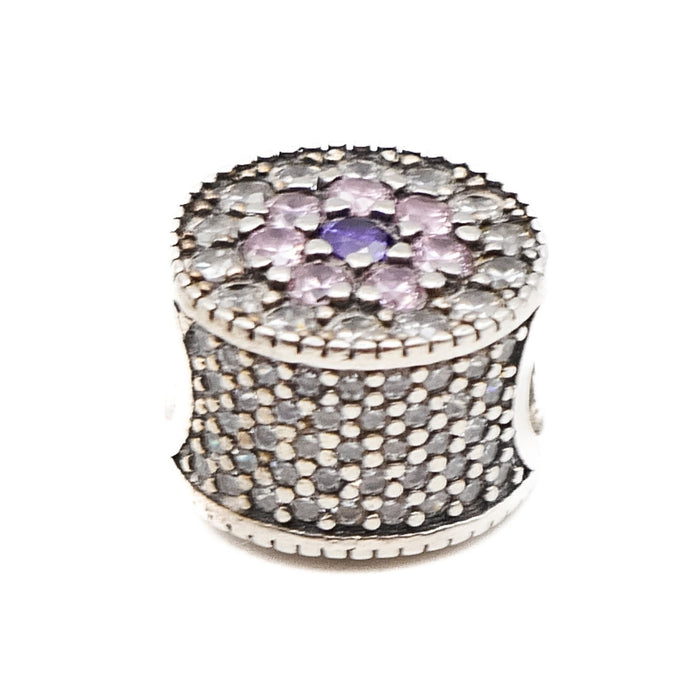 Pandora Dazzling Floral Charm Sterling Silver Purple Pink Clear Zirconia 791820PCZMX Retired