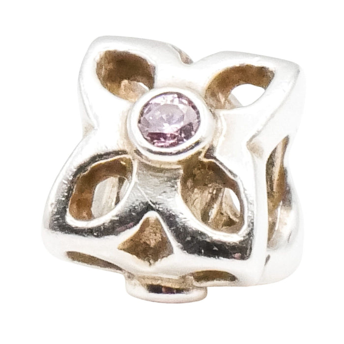 Pandora Four Petal Flower Pink CZ Sterling Silver Charm Retired