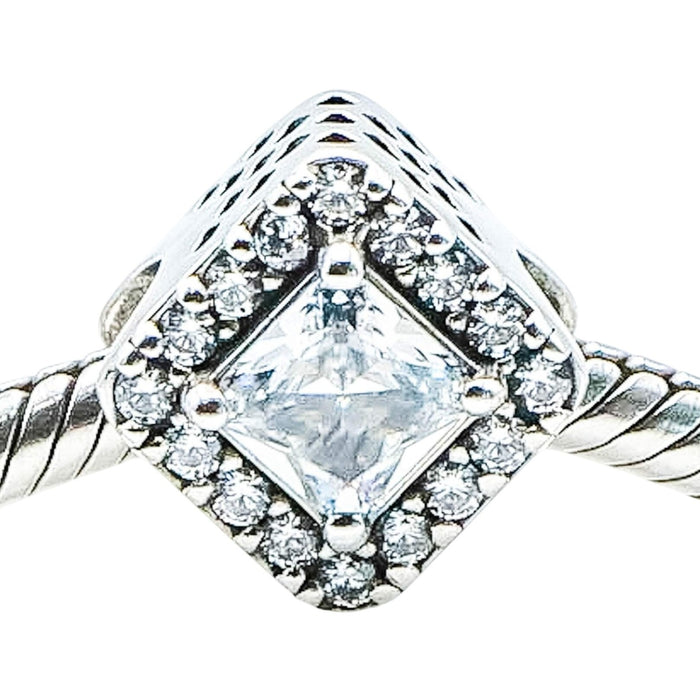 Pandora Geometric Radiance Square Sparkle Halo Sterling Silver CZ Charm