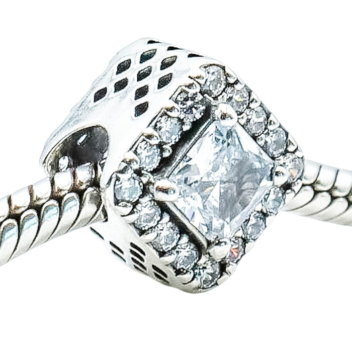 Pandora Geometric Radiance Square Sparkle Halo Sterling Silver CZ Charm