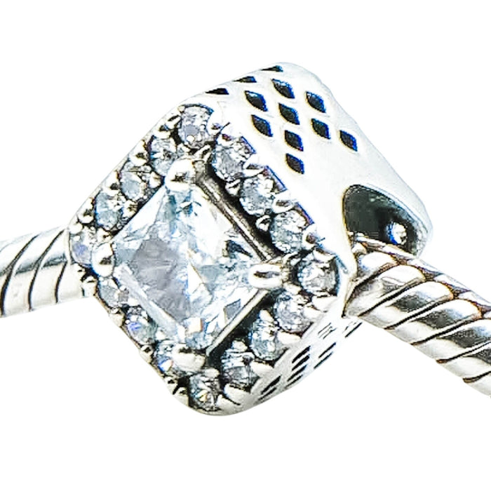 Pandora Geometric Radiance Square Sparkle Halo Sterling Silver CZ Charm