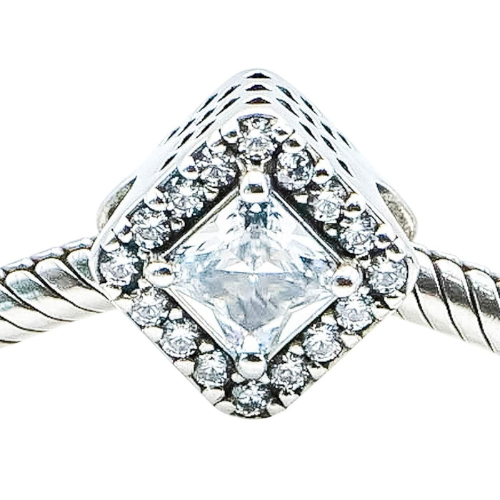 Pandora Geometric Radiance Square Sparkle Halo Sterling Silver CZ Charm