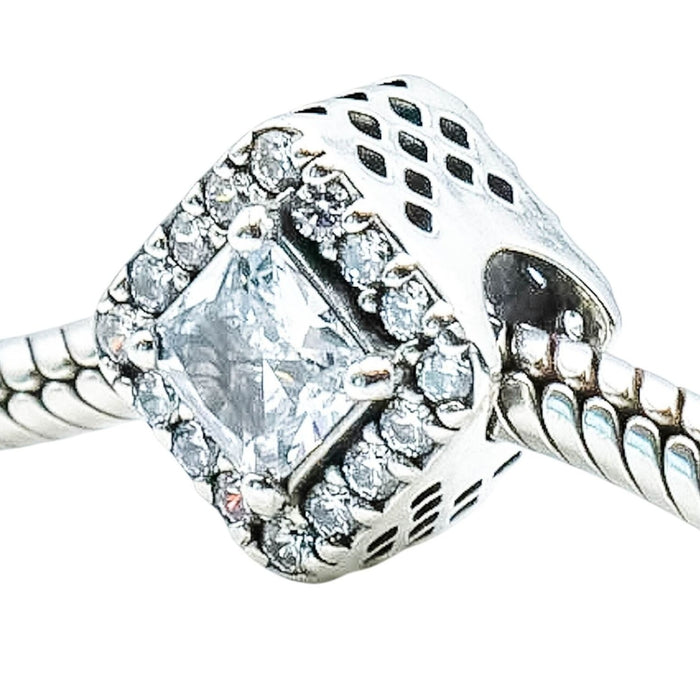 Pandora Geometric Radiance Square Sparkle Halo Sterling Silver CZ Charm