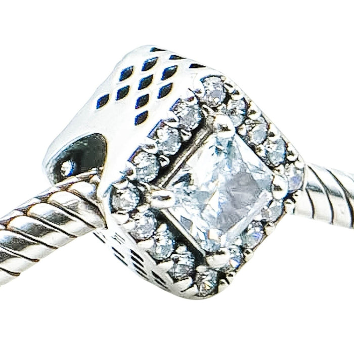 Pandora Geometric Radiance Square Sparkle Halo Sterling Silver CZ Charm
