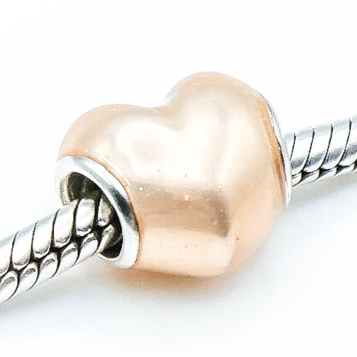 PANDORA Glittering Heart Sterling Silver Charm With Soft Pink Enamel