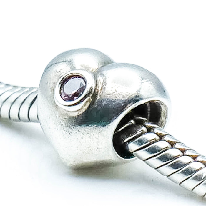 Pandora Heart Sterling Silver Charm With Pink Cubic Zirconia