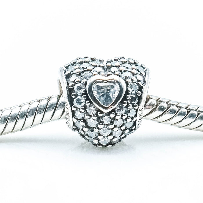 PANDORA In My Heart Sterling Silver Charm With Clear Zirconia