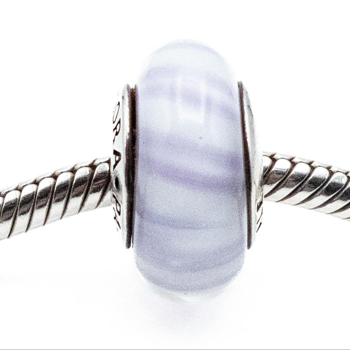 PANDORA Lavender Candy Stripes Murano Glass Sterling Silver Charm